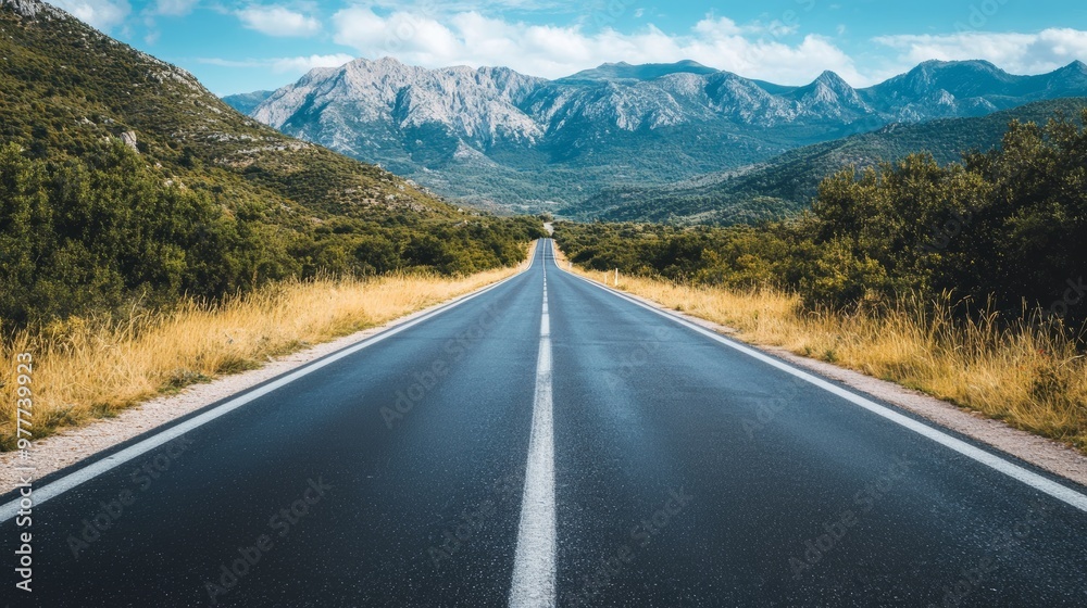 Naklejka premium Empty Road Through Mountain Pass.