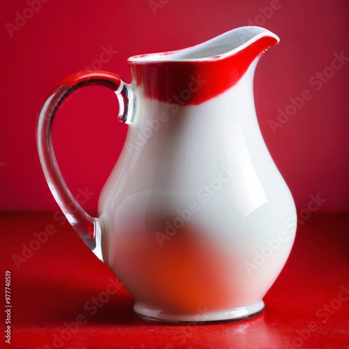 White pitcher jar on red background.