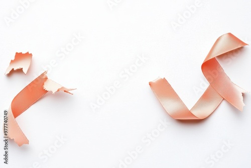 A torn ribbon with frayed edges, symbolizing imperfection or a symbolic breaking of ties, isolated on white background
