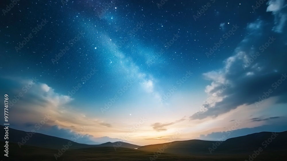 Starry night, horizon meeting clouds, deep darkness. Starry night, horizon meeting clouds, deep darkness.