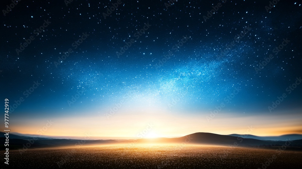Starry night sky, open horizon, clouds parting, tranquil darkness. Starry night sky, open horizon, clouds parting, tranquil darkness.