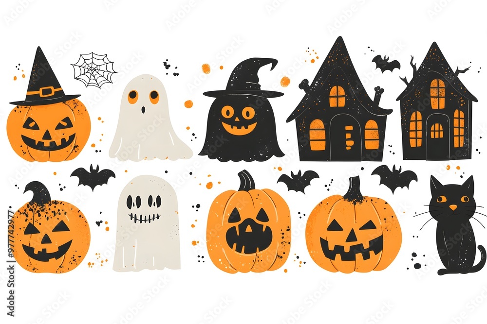 Halloween element collection on white background