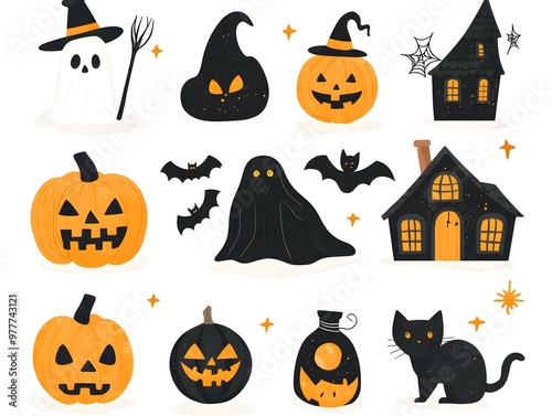 Halloween element collection on white background