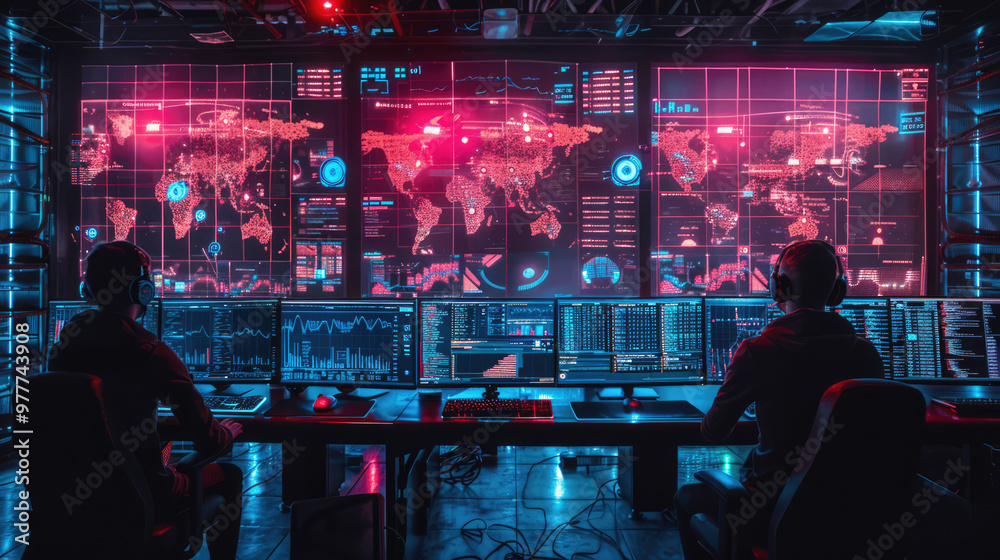 A team of developers working on AI algorithms, with computer screens displaying code and data visualizations A team of developers working on AI algorithms, with computer screens displaying code and data visualizations