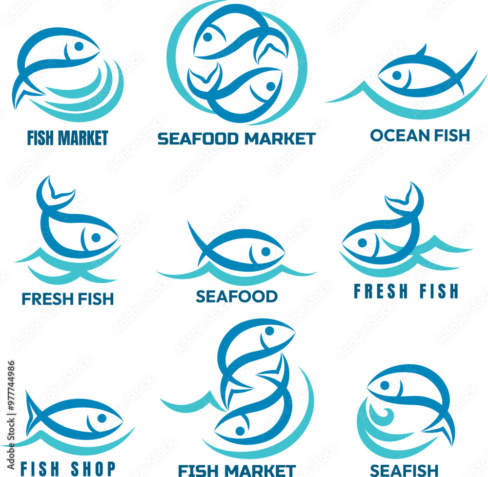 Seafood market logo set Seafood market logo set