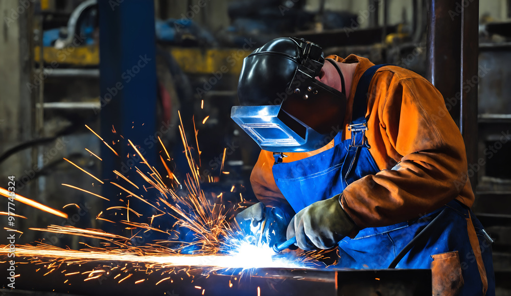 Worker at the factory welding. Industrial manufacturing. Worker at the factory welding. Industrial manufacturing.