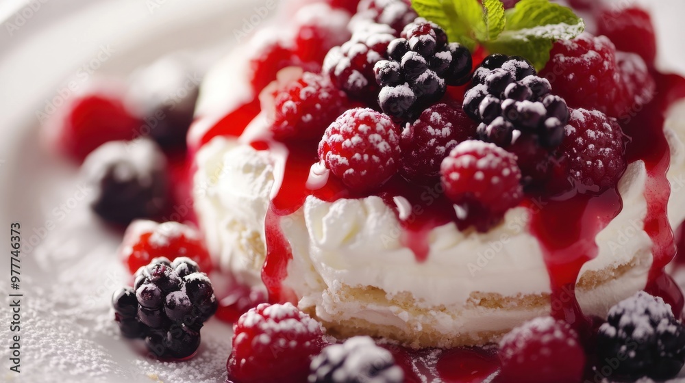 A close-up of a delicious dessert, 50 keywords