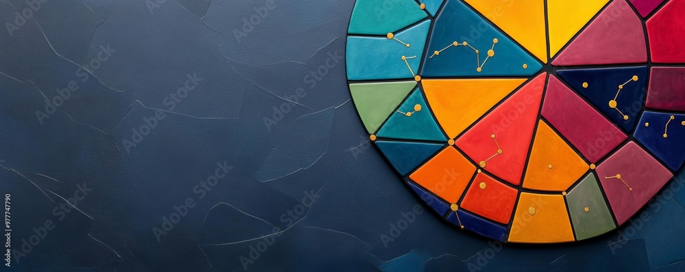 Fototapeta premium Abstract representation of a zodiac wheel with vibrant geometric shapes, contemporary art