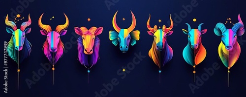 Abstract representation of each zodiac sign using unique textures and color gradients, modern art style photo