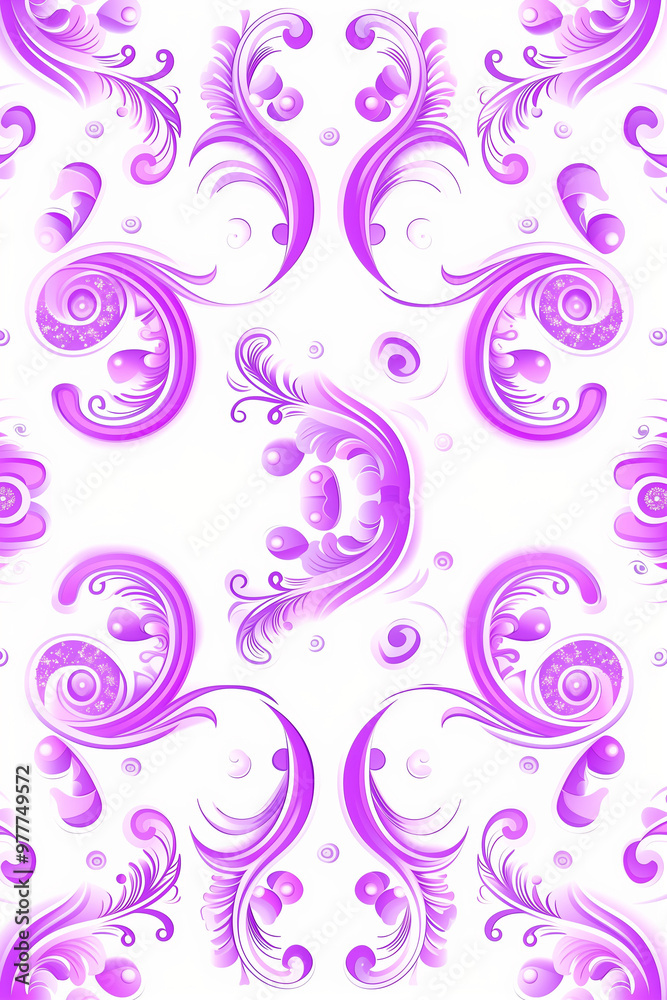 Ornate purple floral pattern with swirling designs on white background Ornate purple floral pattern with swirling designs on white background