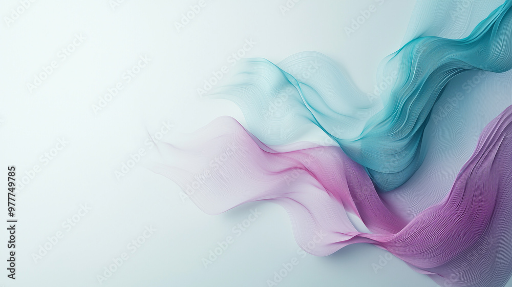 Flowing abstract teal and pink fabric waves on light background with copy space Flowing abstract teal and pink fabric waves on light background with copy space