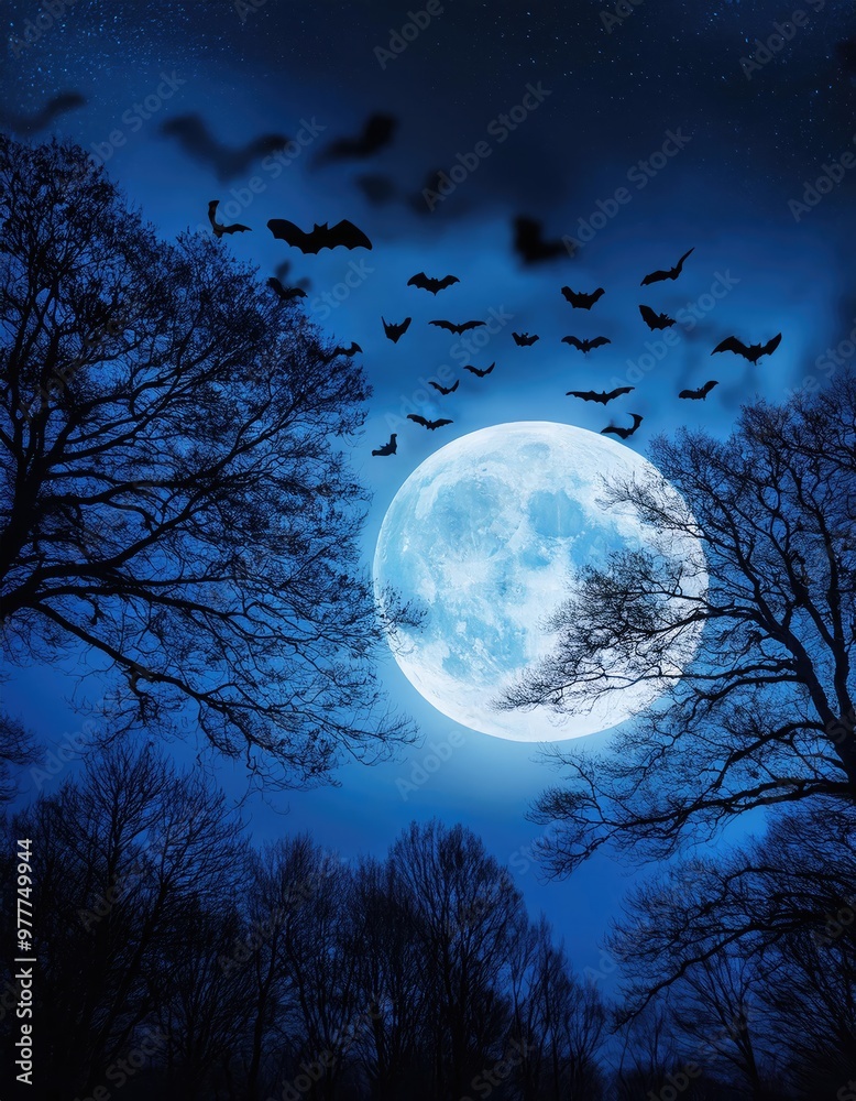 Bats fly past a full moon Bats fly past a full moon