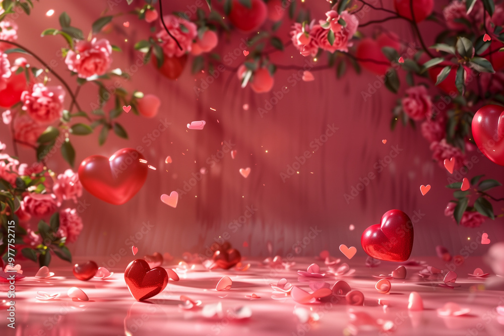 Valentine's Day Scene Backdrop with Hearts, Flowers, and Romantic Elements Valentine's Day Scene Backdrop with Hearts, Flowers, and Romantic Elements