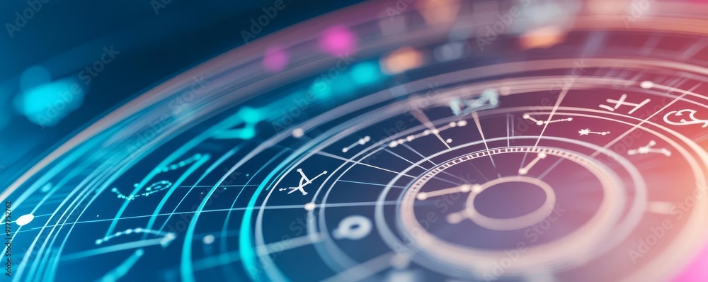Close-up of zodiac signs on a digital horoscope dashboard, professional and engaging Close-up of zodiac signs on a digital horoscope dashboard, professional and engaging