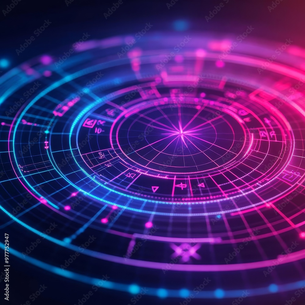 Digital astrology chart with futuristic holographic elements, blending tradition with modern technology Digital astrology chart with futuristic holographic elements, blending tradition with modern technology