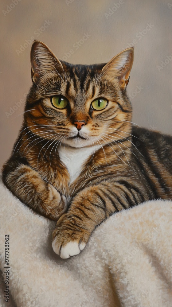 A Sokoke cat lounging gracefully on a plush blanket, with its striking markings highlighted by a light solid color background A Sokoke cat lounging gracefully on a plush blanket, with its striking markings highlighted by a light solid color background