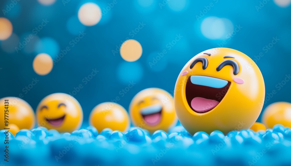 Cheerful emoticons background featuring happy and laughing emojis for social media and communication Cheerful emoticons background featuring happy and laughing emojis for social media and communication