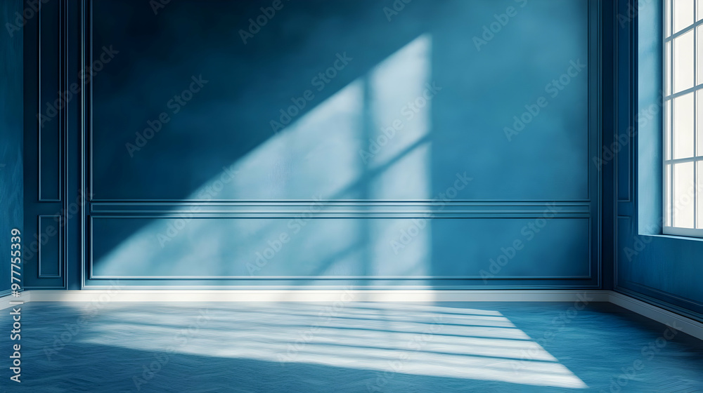 Blue Room Interior Design with Sunbeams - 3D Illustration Blue Room Interior Design with Sunbeams - 3D Illustration