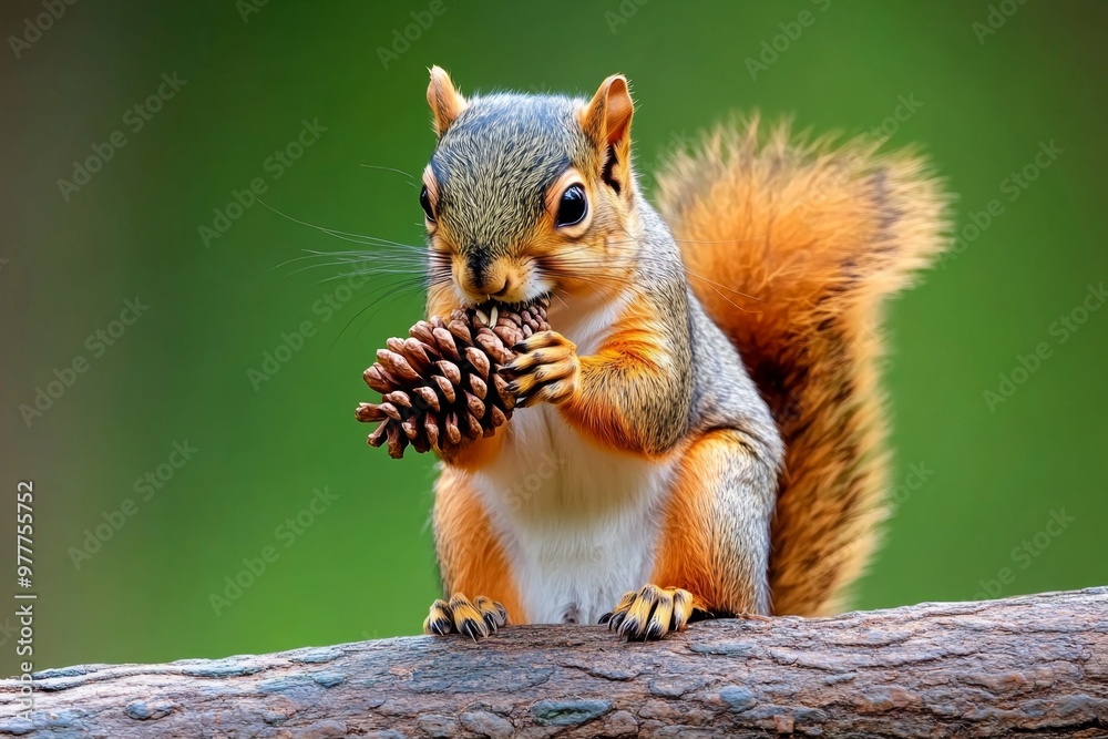 Squirrel holding a pinecone, gnawing on the seeds while perched on a branch Squirrel holding a pinecone, gnawing on the seeds while perched on a branch