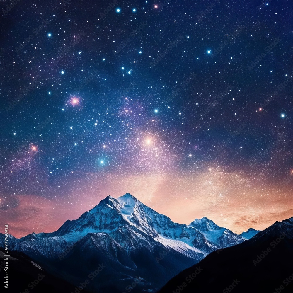 Night sky filled with zodiac constellations over a mountain range, breathtaking and spiritual Night sky filled with zodiac constellations over a mountain range, breathtaking and spiritual
