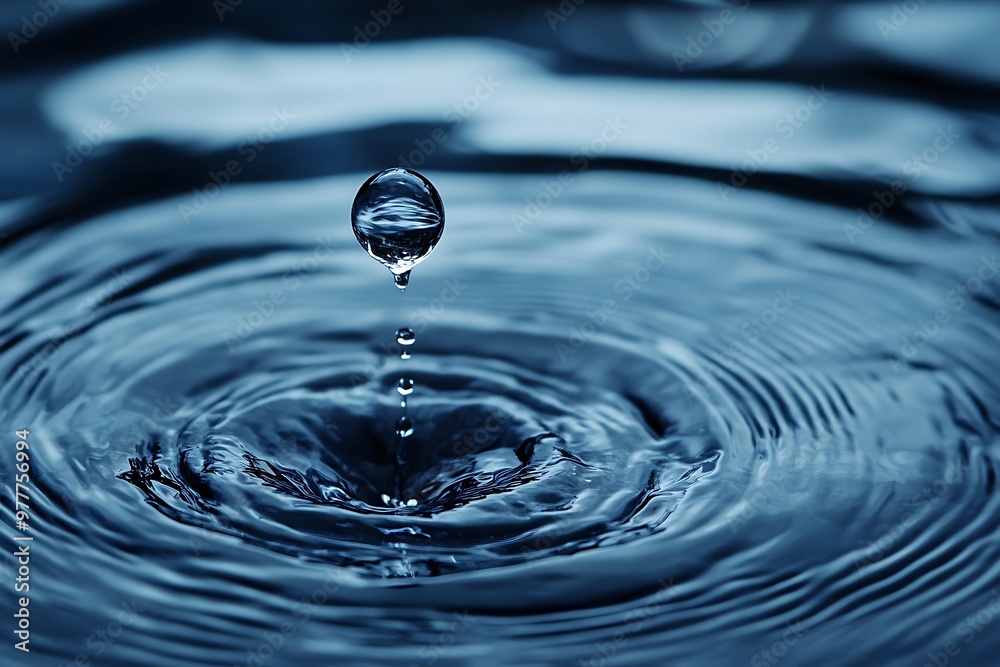 Water drop falling in still water, creating ripples and a circular wave Water drop falling in still water, creating ripples and a circular wave