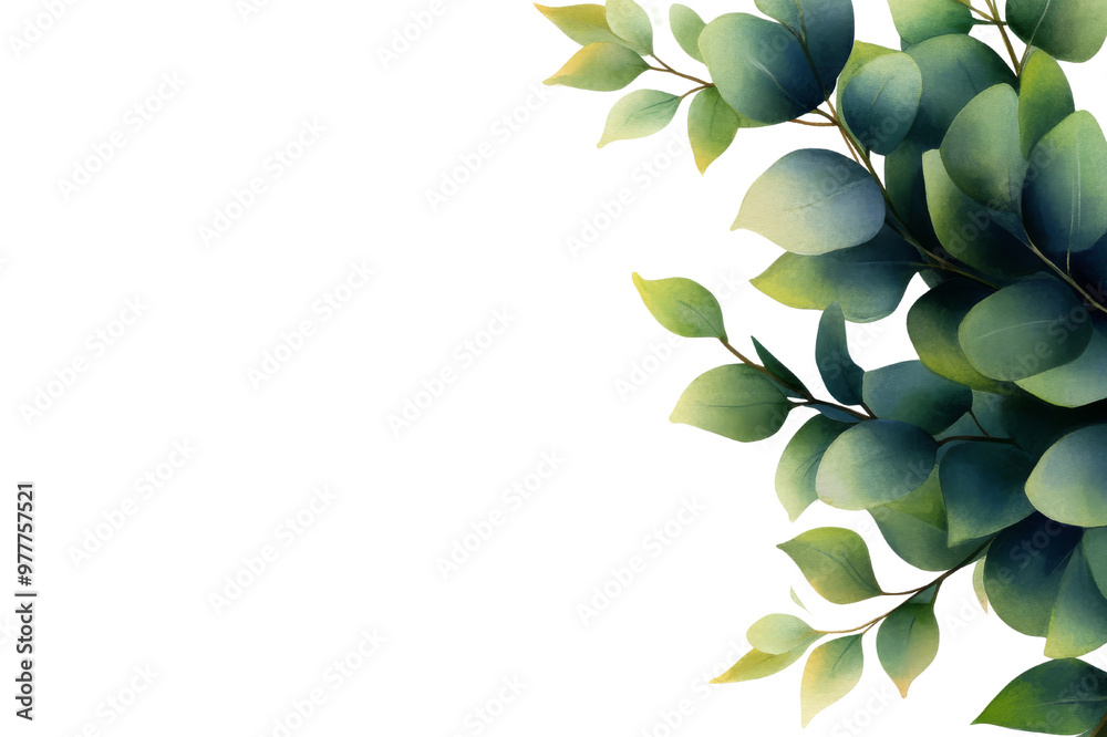 Watercolor Green Eucalyptus Leaves Garland, Isolated PNG with Transparent Background Watercolor Green Eucalyptus Leaves Garland, Isolated PNG with Transparent Background