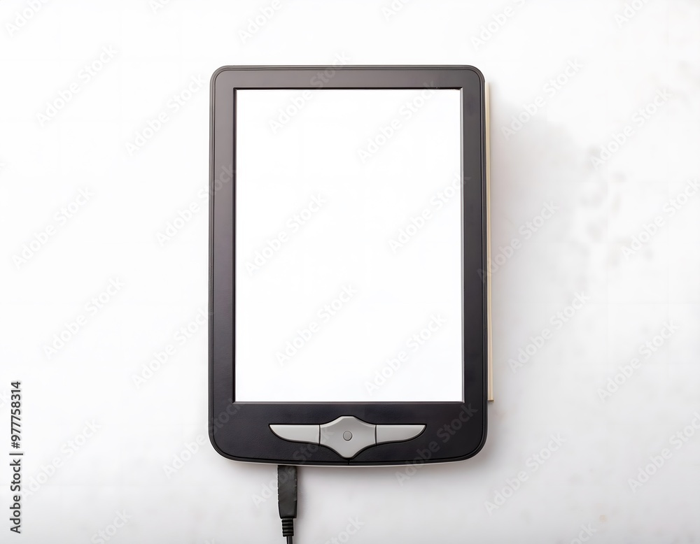 An e-book reader with a blank screen on a white background An e-book reader with a blank screen on a white background