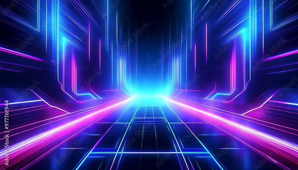 Abstract Technology Landscape with Neon Lights Abstract Technology Landscape with Neon Lights