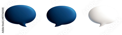 Blue and white vector icon set of three speech bubbles, Isolated PNG with Transparent Background