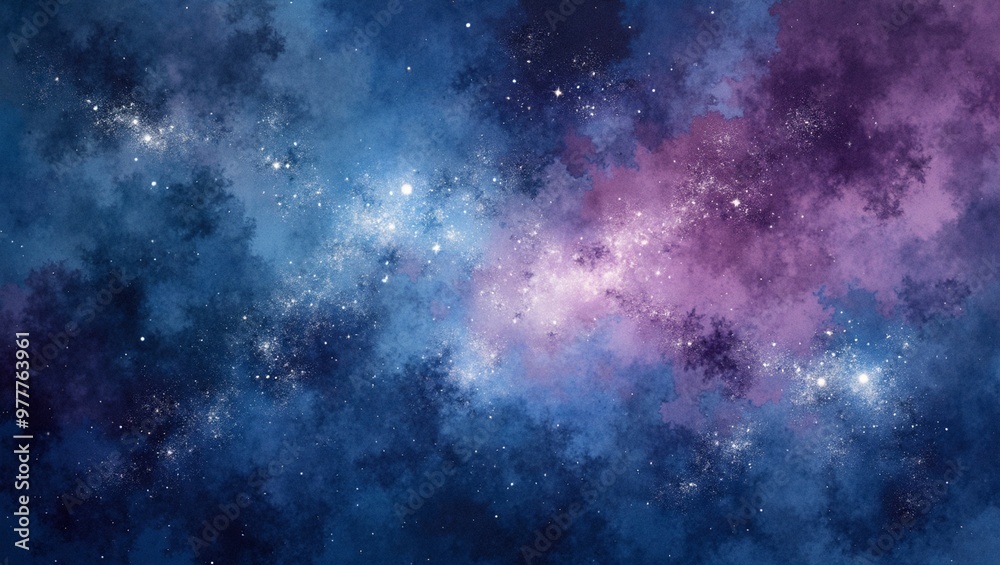 Fototapeta premium Cosmic watercolor background with swirling tones of navy blue purple white and silver