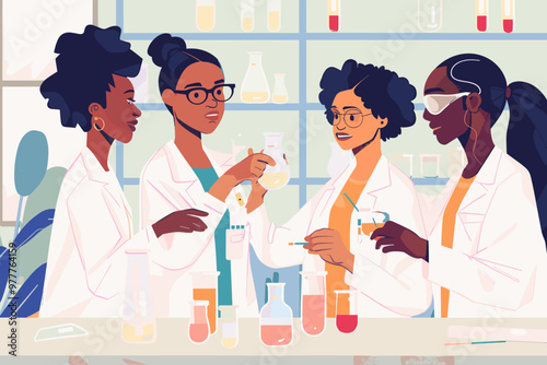 Diverse Female Scientists Conducting Experiments in Modern Laboratory