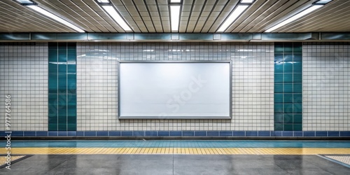 Fototapeta Naklejka Na Ścianę i Meble -  Blank Subway Ad - White Billboard in a Modern Subway Station, subway, station, advertising