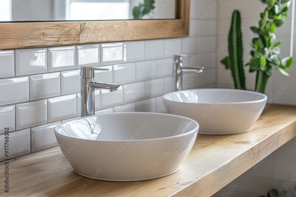 Modern Bathroom Interior Design with Double Sink and Wooden Floor Modern Bathroom Interior Design with Double Sink and Wooden Floor