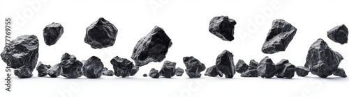 Isolated meteor asteroids in galaxy and space. Broken rocks falling.