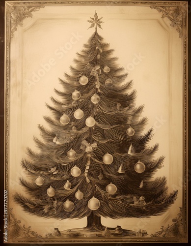 Christmas tree on the paper. vintage photo of a Christmas Tree on grunge background photo