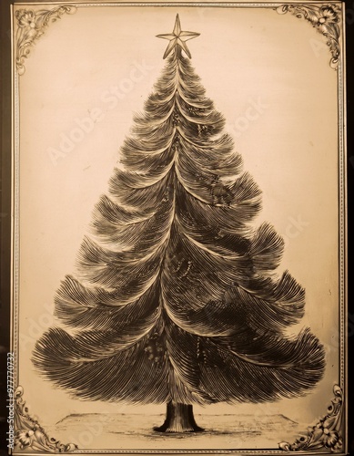 Christmas tree on the paper. vintage photo of a Christmas Tree on grunge background photo