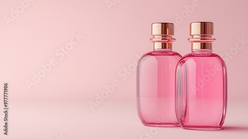 Two Pink Perfume Bottles on a Pink Background