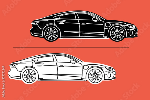 Hand drawn sports cars. Vector illustrations for apparel prints and other uses.