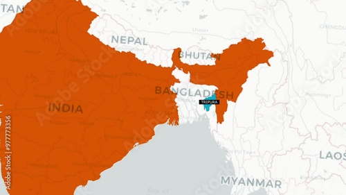 Tripura map animated video. Tripura location in India highlighted. Tripura Map animation video.Tripura Map photo