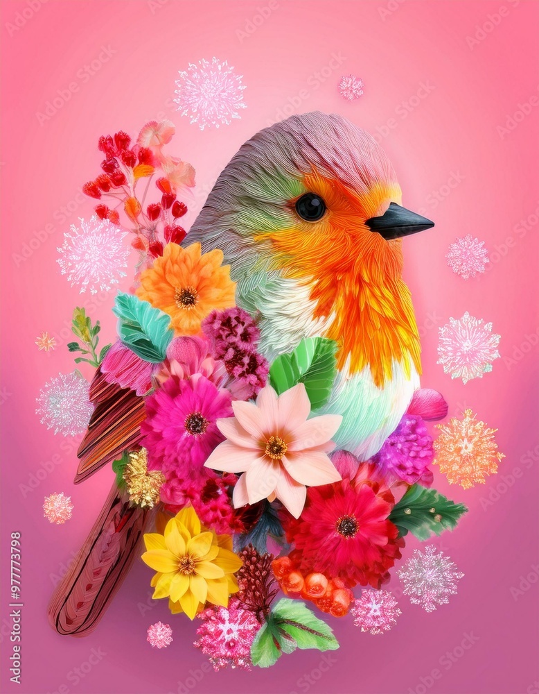Fototapeta premium robin and flowers 
