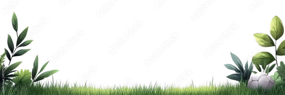 Fototapeta premium Simple Vector Grass Border, Isolated PNG with Transparent Background