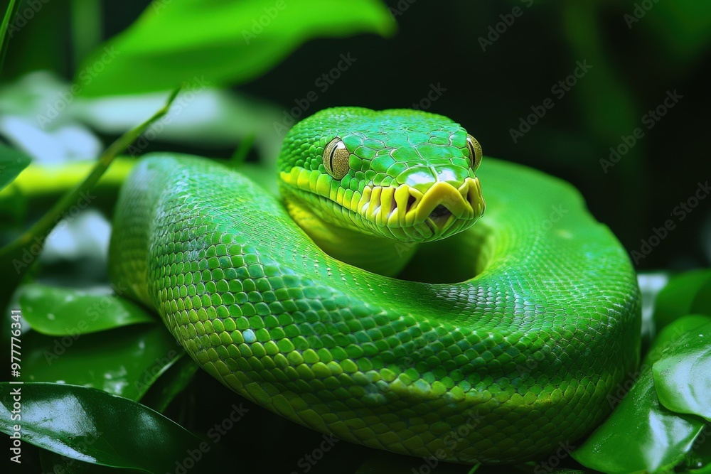 Green Snake in Nature. Reptile Wildlife in the Wild Grass Green Snake in Nature. Reptile Wildlife in the Wild Grass