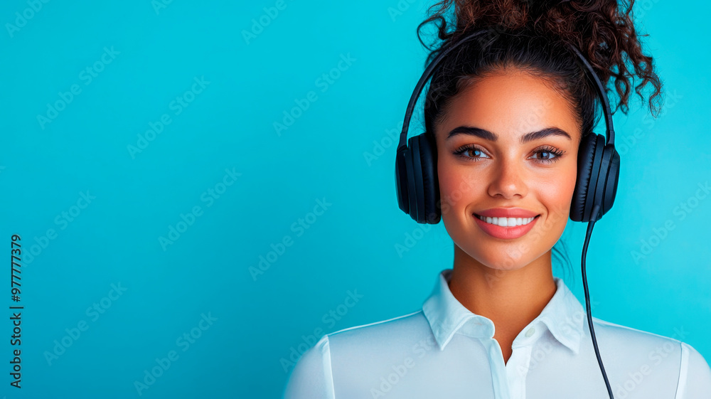 Friendly customer service representative with headphones, vibrant office background, ideal for corporate communication and customer support themes. Friendly customer service representative with headphones, vibrant office background, ideal for corporate communication and customer support themes.