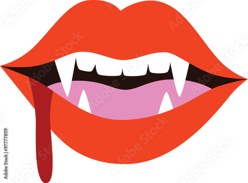 Halloween Vampire illustration, vector of vampire teeth smiling with blood dripping