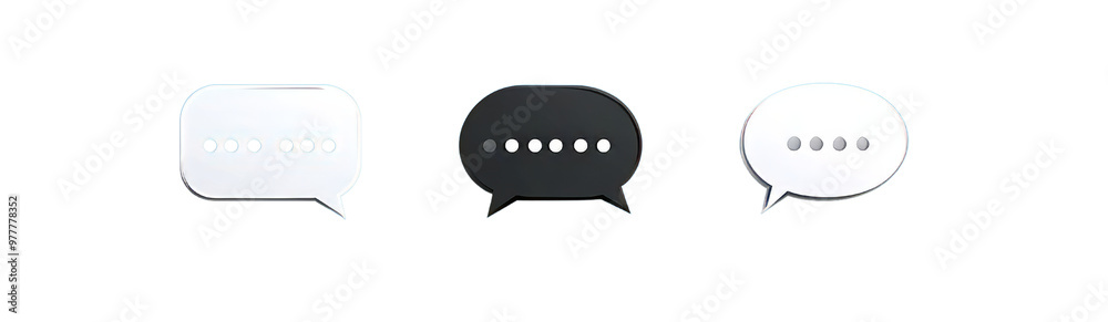 Blue and white vector icon set of three speech bubbles with conversation dots, Isolated PNG with Transparent Background Blue and white vector icon set of three speech bubbles with conversation dots, Isolated PNG with Transparent Background
