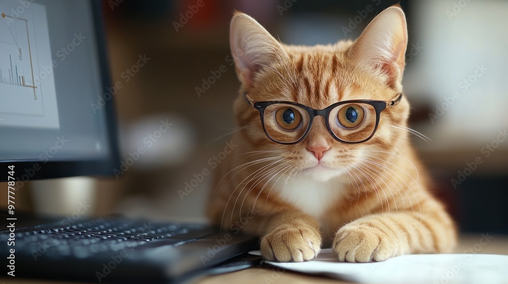 Cat Wearing Glasses Near a Computer Cat Wearing Glasses Near a Computer