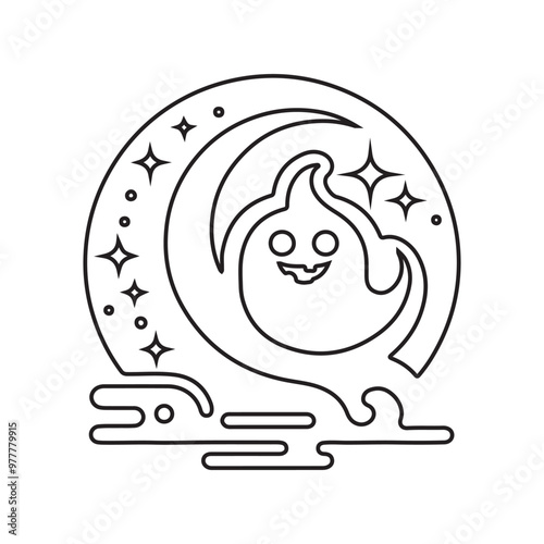 Spooky and Cute boo,moon Vector , halloween boo vector, boo art,halloween art ,coloring book