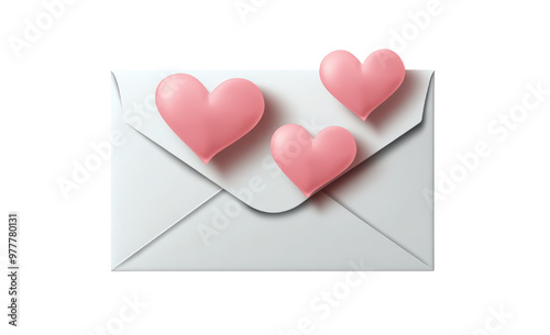 White envelope with pink hearts, Isolated PNG with Transparent Background