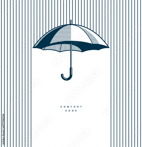 Comfort zone concept poster, umbrella covers safe space of stability vector icon style illustration,