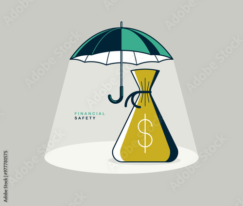 Umbrella with money bag vec...